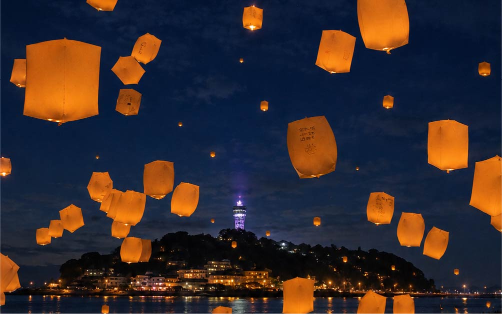 ランタンを夜空へ放つイメージ